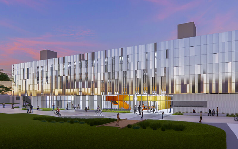 Architectural rendering of ECS Hub building